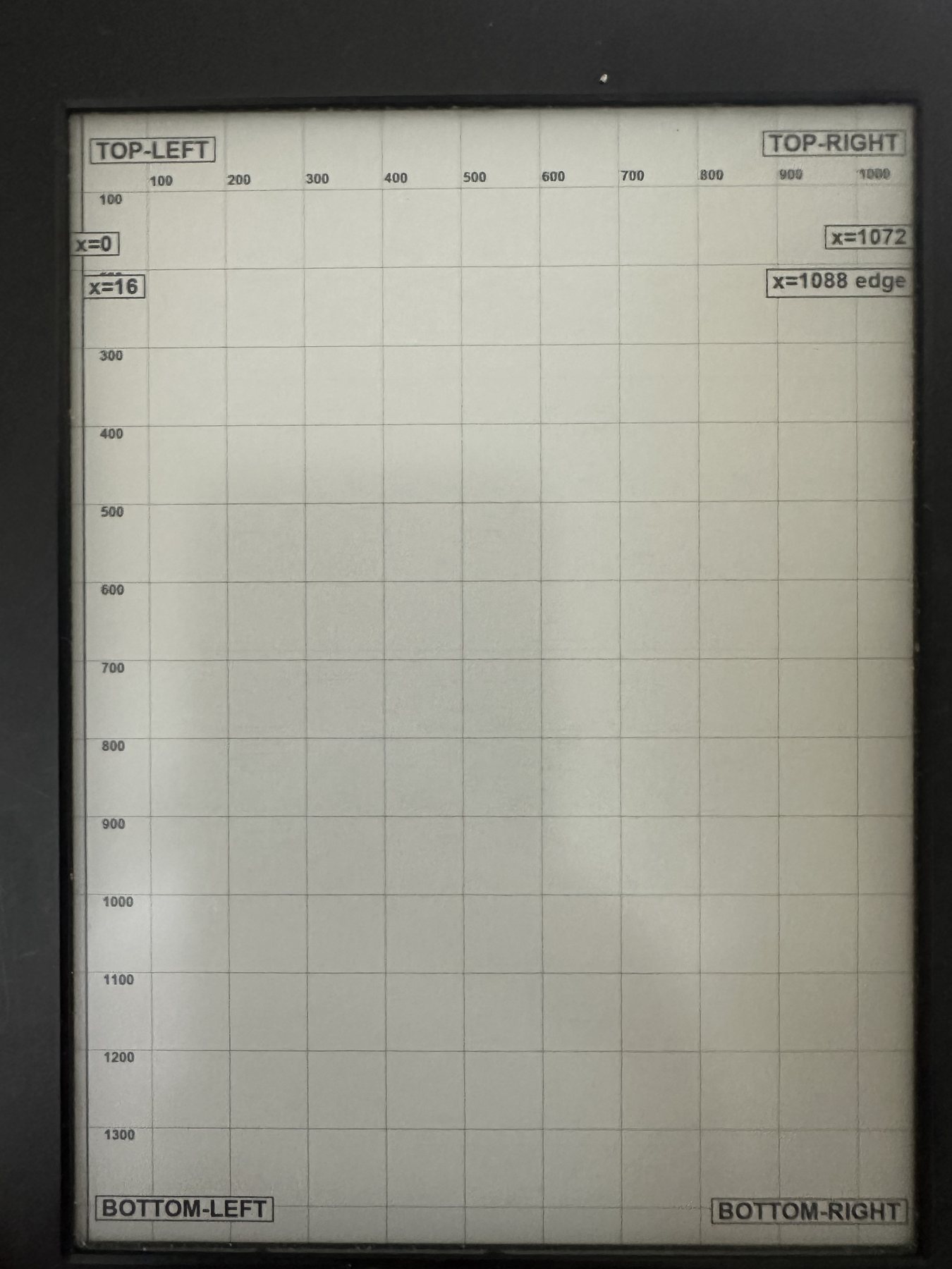 Kindle 屏幕显示 1088×1448 framebuffer 网格诊断图